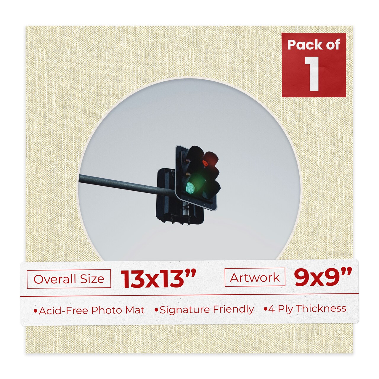 Off White Canvas Mat Board for 13x13 Frames - Circle Opening for 9x9 Photos